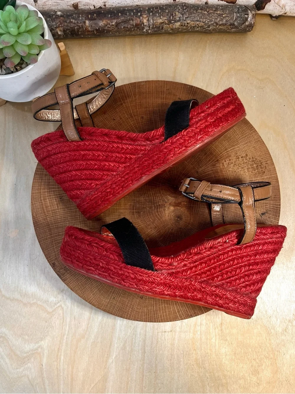 Marc by Marc Jacobs Colorblock Wedge Espadrilles - Red/Black - Size 39